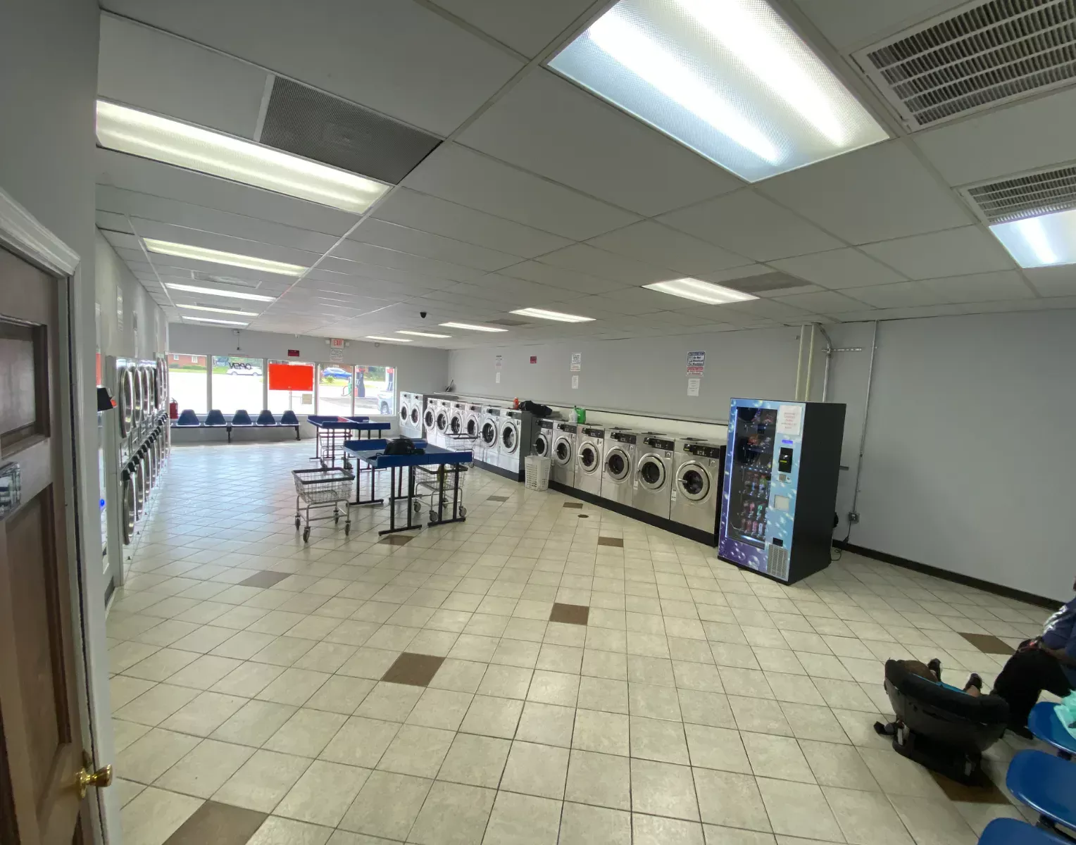 Front windows, vending machine and washers