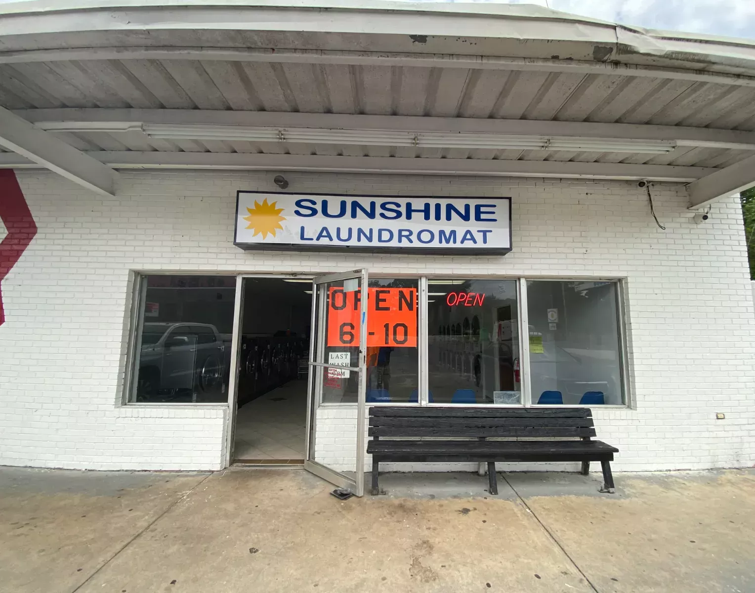 The Sunshine Laundromat storefront on South Guignard Drive in Sumter